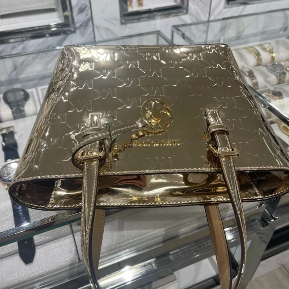 MICHAEL KORS Jet Set Extra-Small Metallic Logo Debossed Convertible TZ Tote Cros - Picture 10 of 16